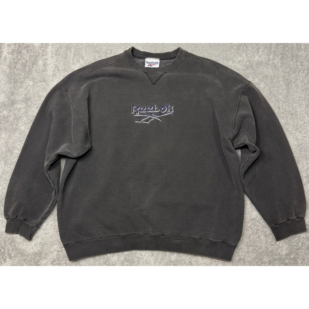 Vintage 80s Reebok Sweatshirt Mens L Gray Heavyweight Embroidered Logo USA Made